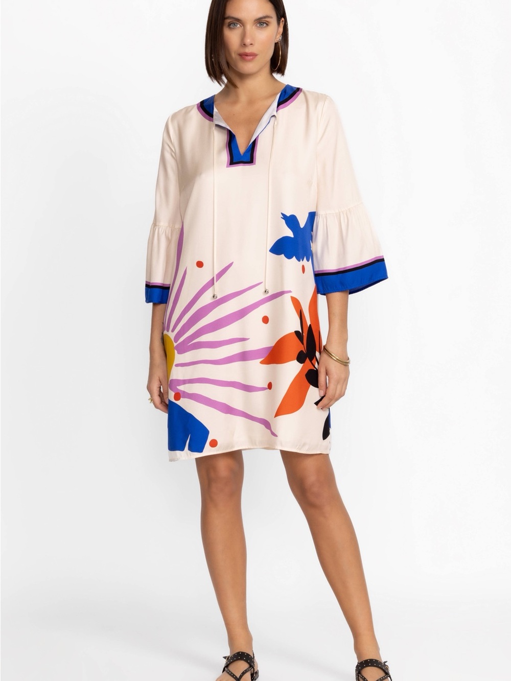 Johnny Was Jade Lorraine Mini Dress Cream with Fun Abstract Print